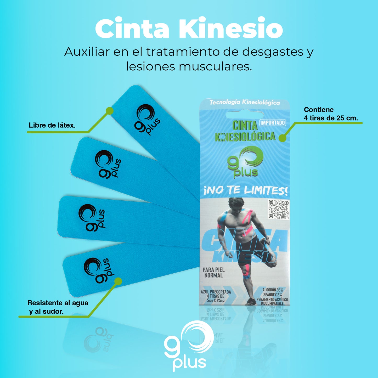 Cinta Kinesiologica Azul 1 m Precortada Go Plus