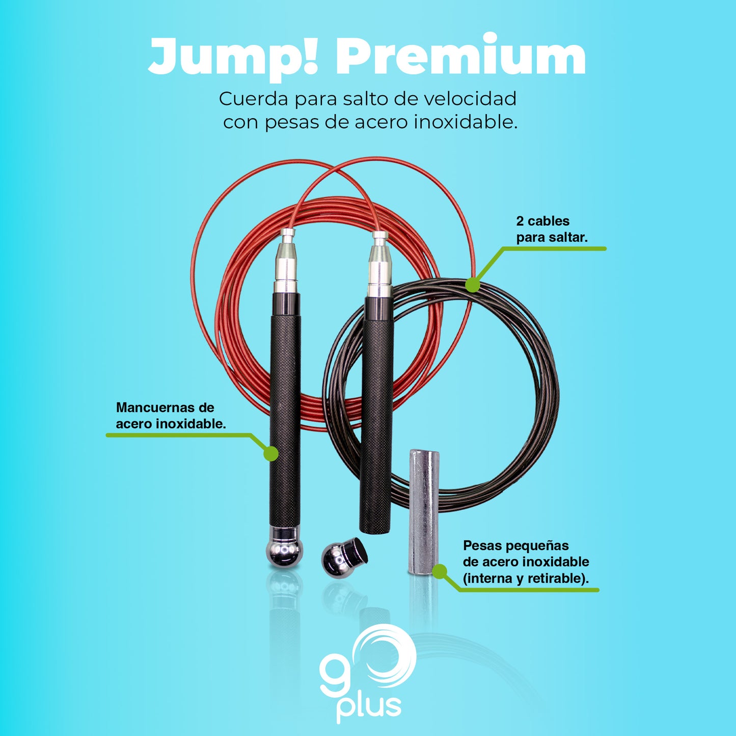 Jump! Premium Cuerda para Saltar Ajustable con Peso Go Plus