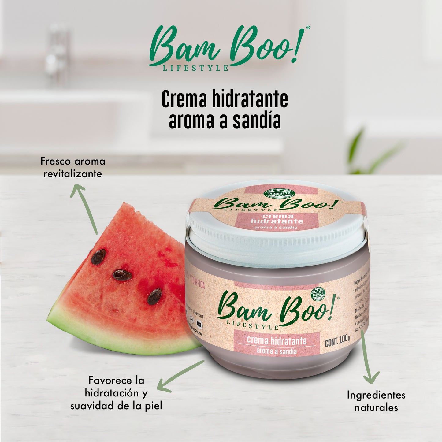 Crema Hidratante Sandía para Cara y Cuerpo 100 g Bam Boo! Lifestyle