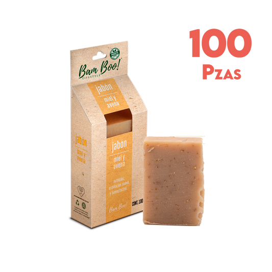 100 Pack Jabón Artesanal Natural Miel Avena 100 G Mayoreo Bam Boo! Lifestyle