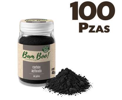 100 Pack Carbón Activado Coco Polvo Vegetal 40 g Mayoreo Bam Boo! Lifestyle | Uso Cosmético Facial
