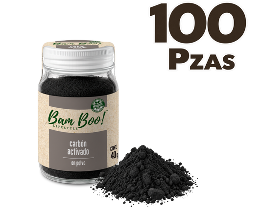 100 Pack Carbón Activado Coco Polvo Vegetal 40 g Mayoreo Bam Boo! Lifestyle | Uso Cosmético Facial