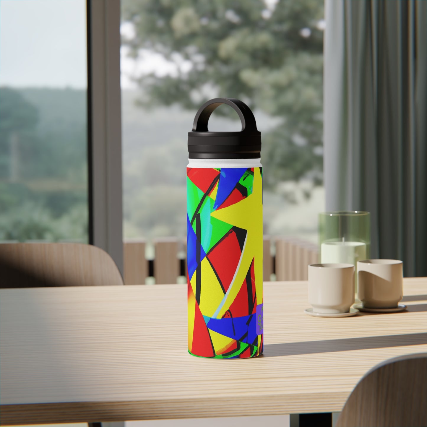 Dynamic Vibrance: A Sports Artpiece Celebrating Athletics and Movement. - Go Plus Stainless Steel Water Bottle, Handle Lid