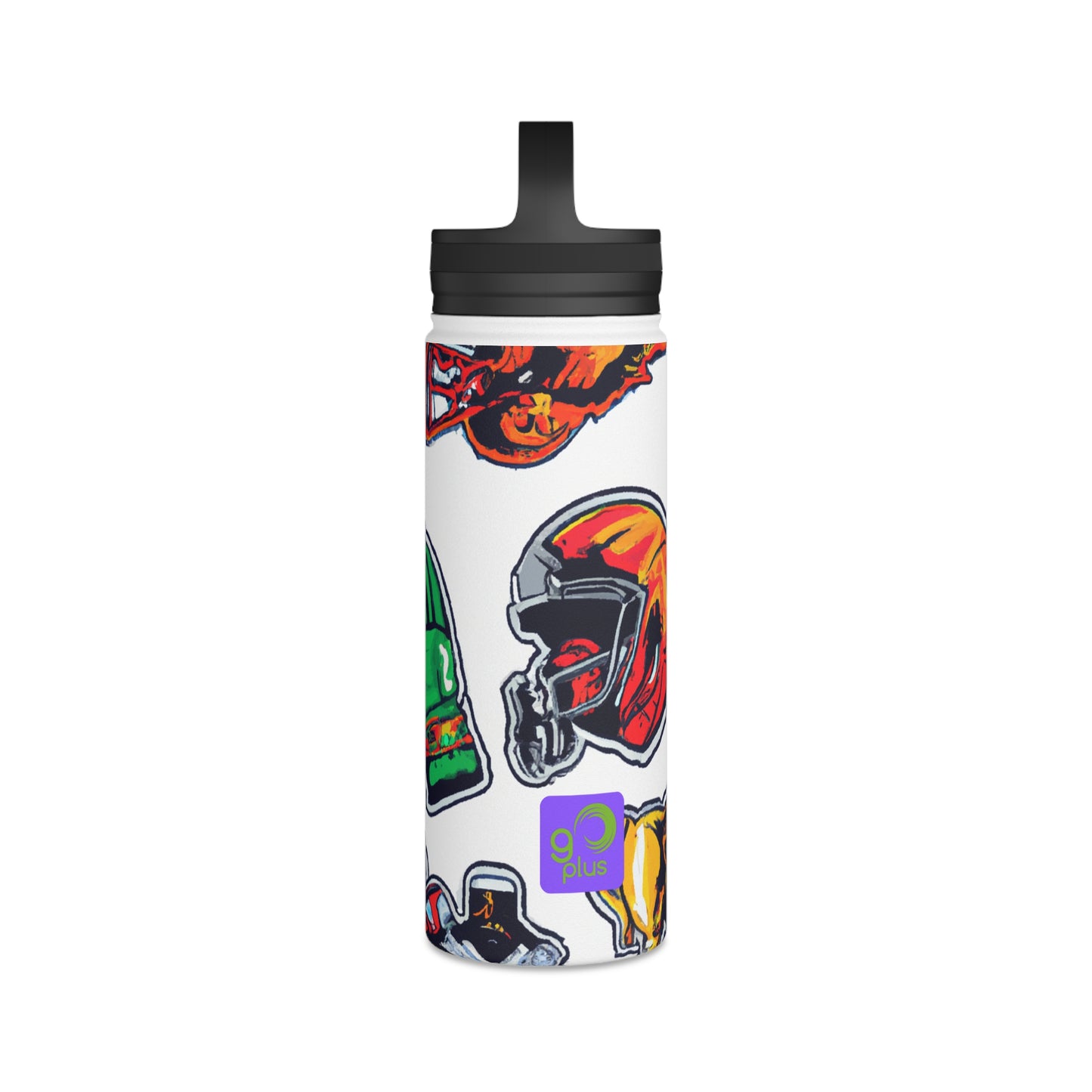 "My Sporting Masterpiece: Designing a Dramatic Display of My Favorite Sport" - Go Plus Stainless Steel Water Bottle, Handle Lid