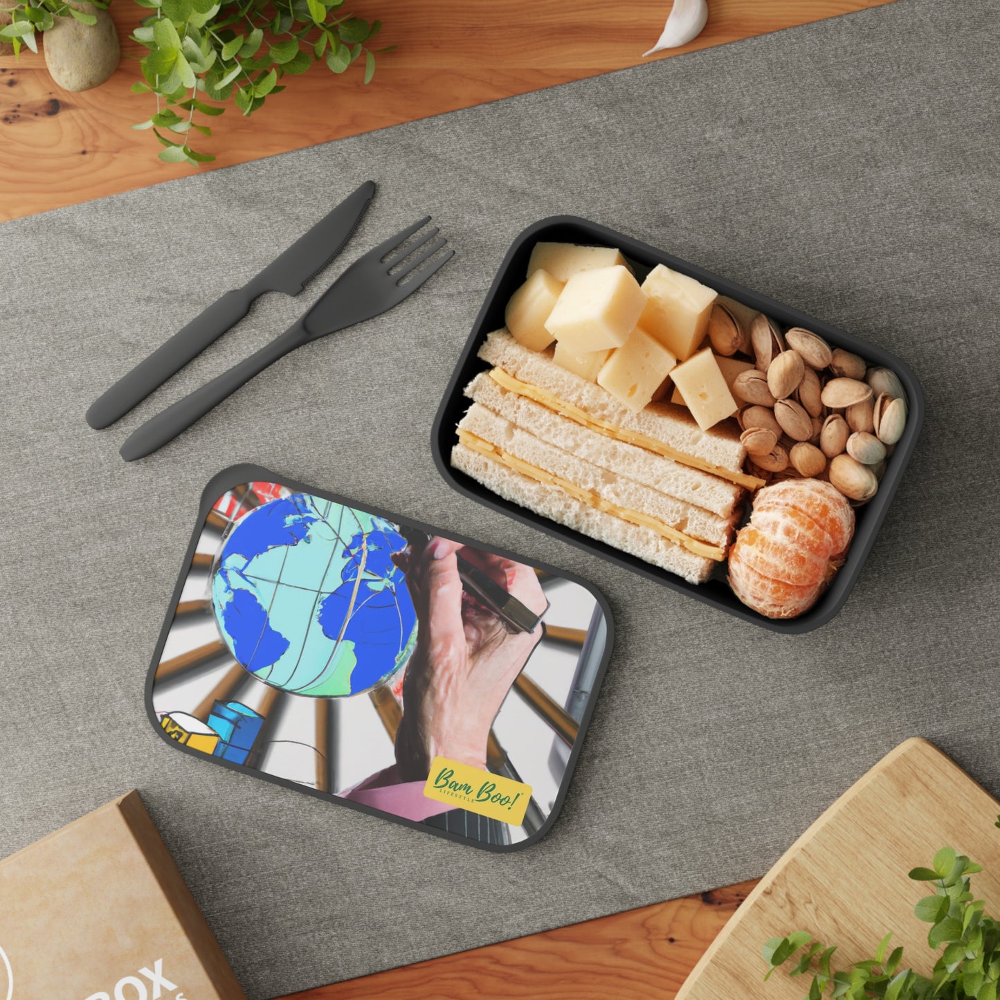 "Envisioning Our Future Through Nature, Technology, and the Human Experience" - Bam Boo! Lifestyle Eco-friendly PLA Bento Box with Band and Utensils