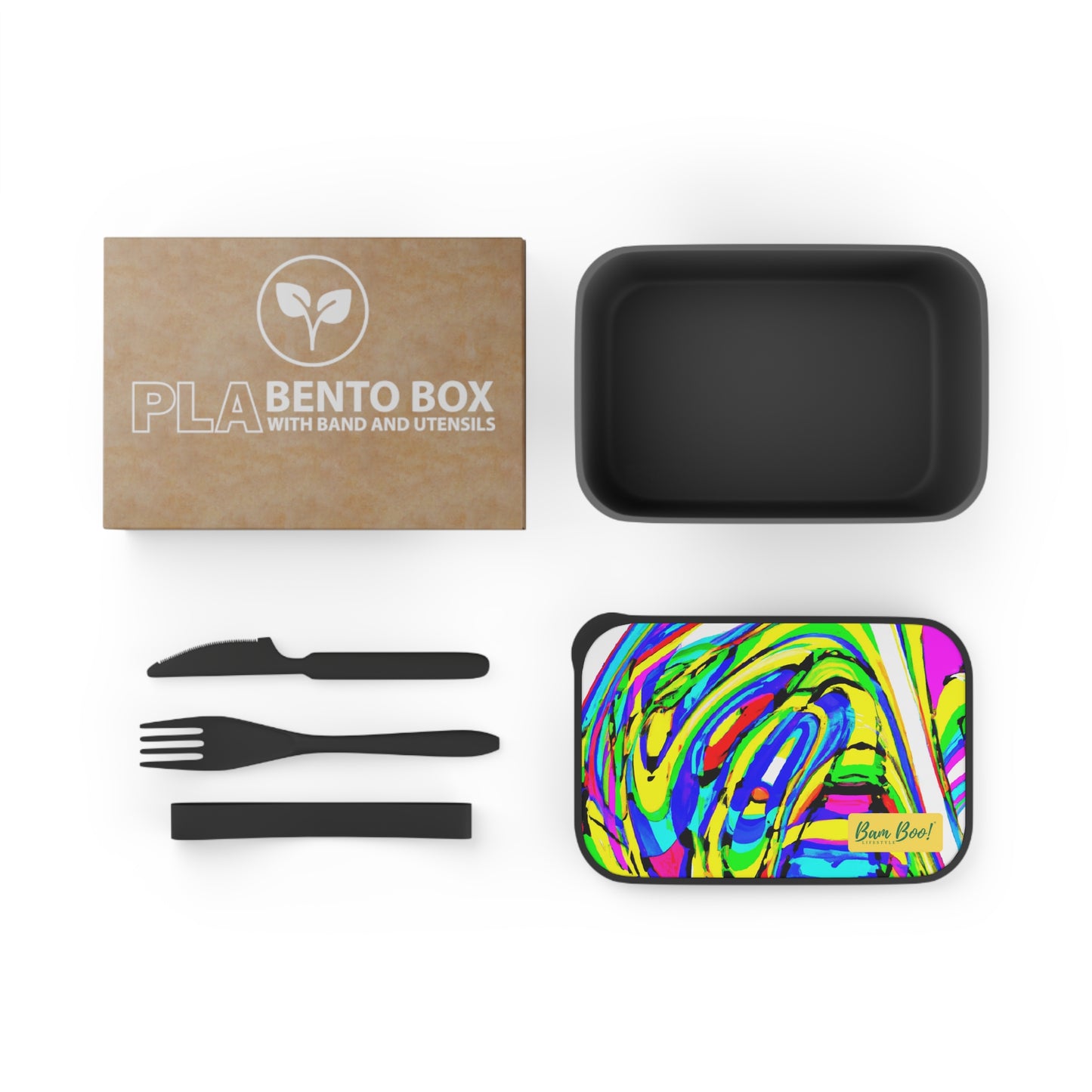"Kinetic Energy in Color" - Bam Boo! Lifestyle Eco-friendly PLA Bento Box with Band and Utensils