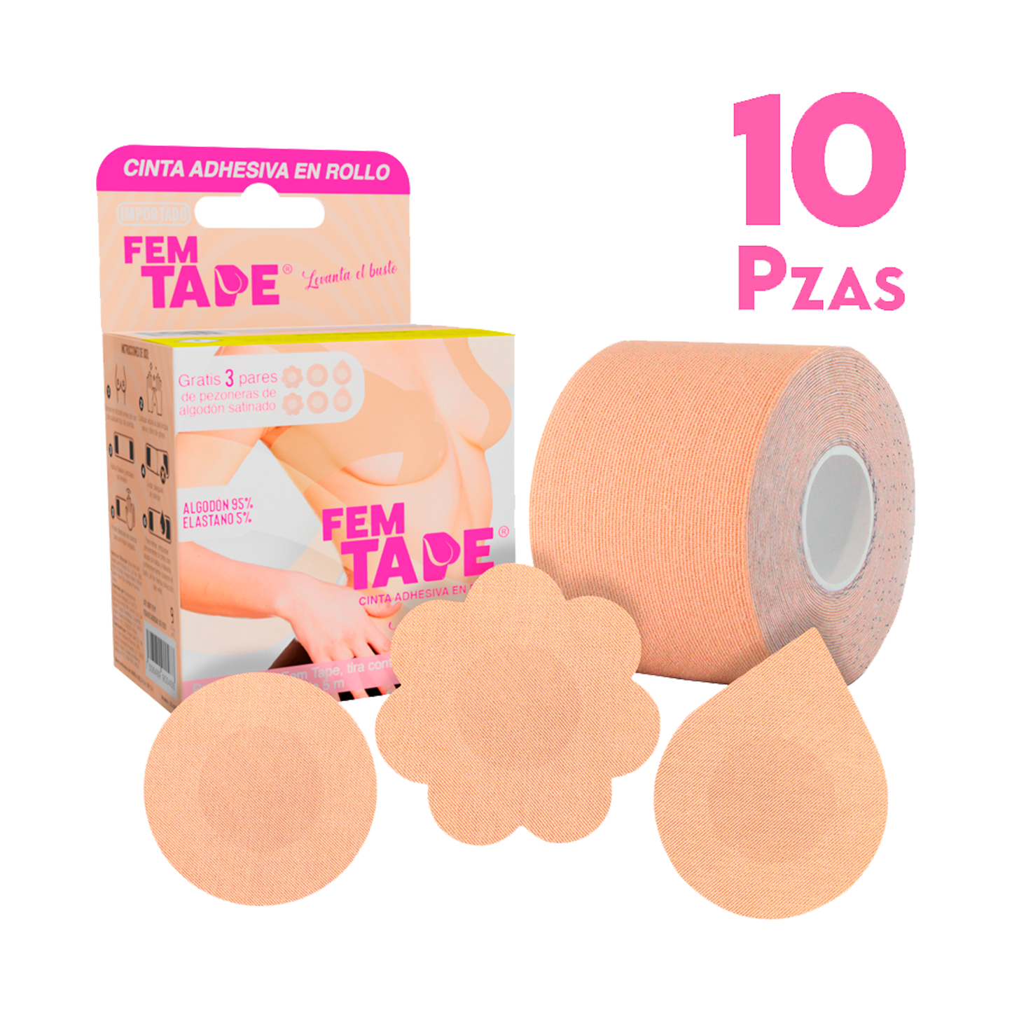 10 Pack Cinta Adhesiva Levantamiento De Busto 5 Mts Mayoreo Fem Tape