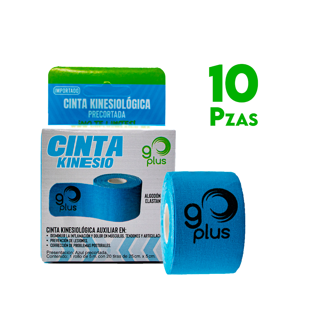 10 Pack Cinta Kinesiológica Azul Go Plus 5m Pre-cortada Mayoreo Go Plus