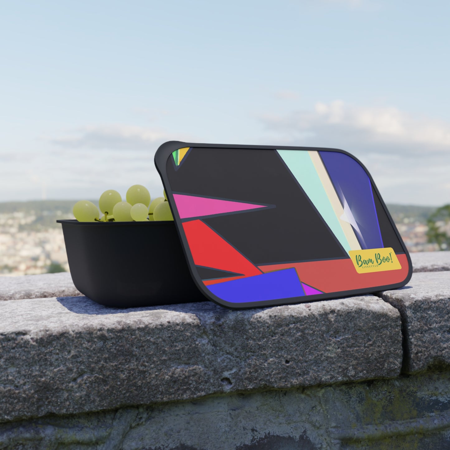 "Intertwined Nature and Technology: A Geometric Masterpiece" - Bam Boo! Lifestyle Eco-friendly PLA Bento Box with Band and Utensils