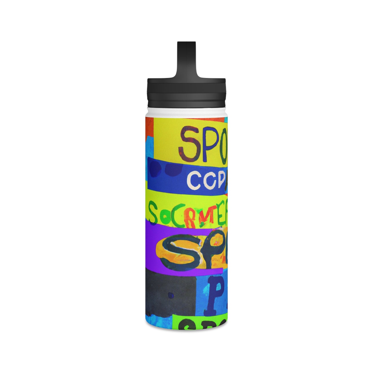 "Teamwork in Color: A Sports-Themed Mixed-Media Artwork" - Go Plus Stainless Steel Water Bottle, Handle Lid