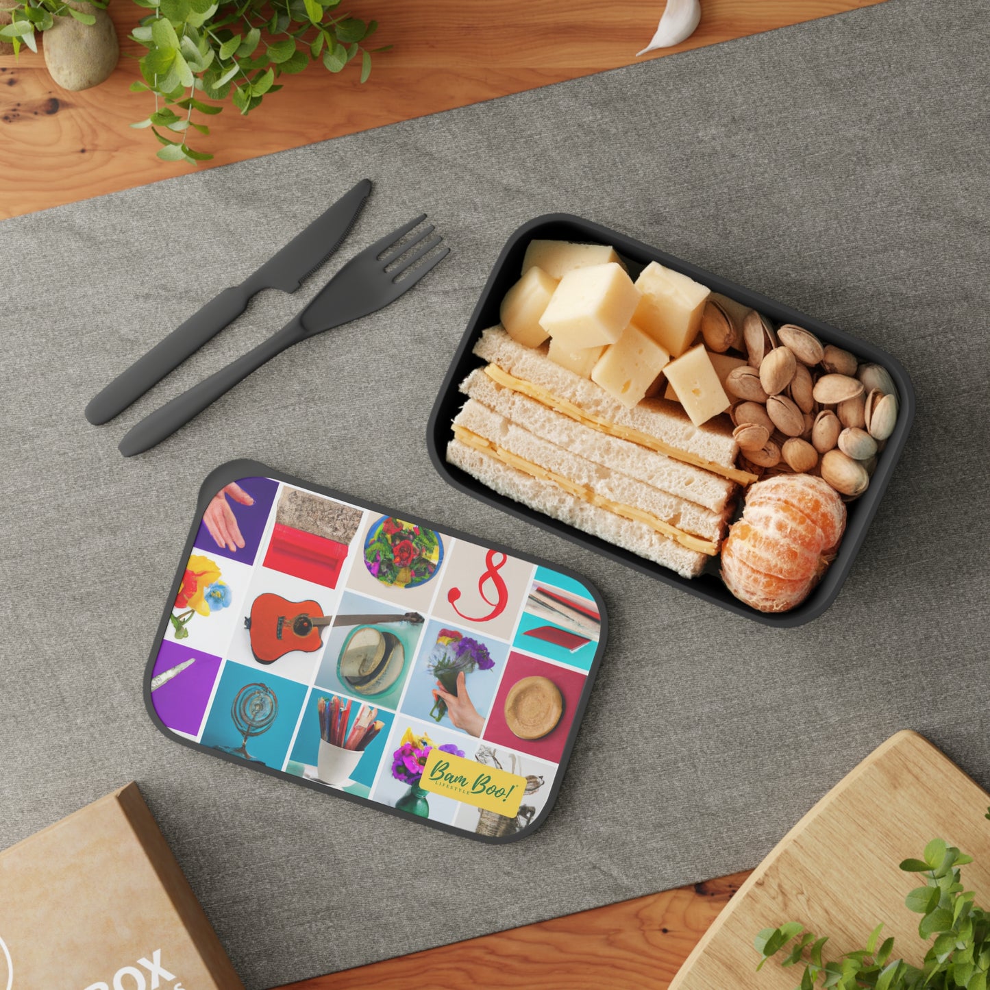 "Exploring My Self: A Reflection Collage" - Bam Boo! Lifestyle Eco-friendly PLA Bento Box with Band and Utensils