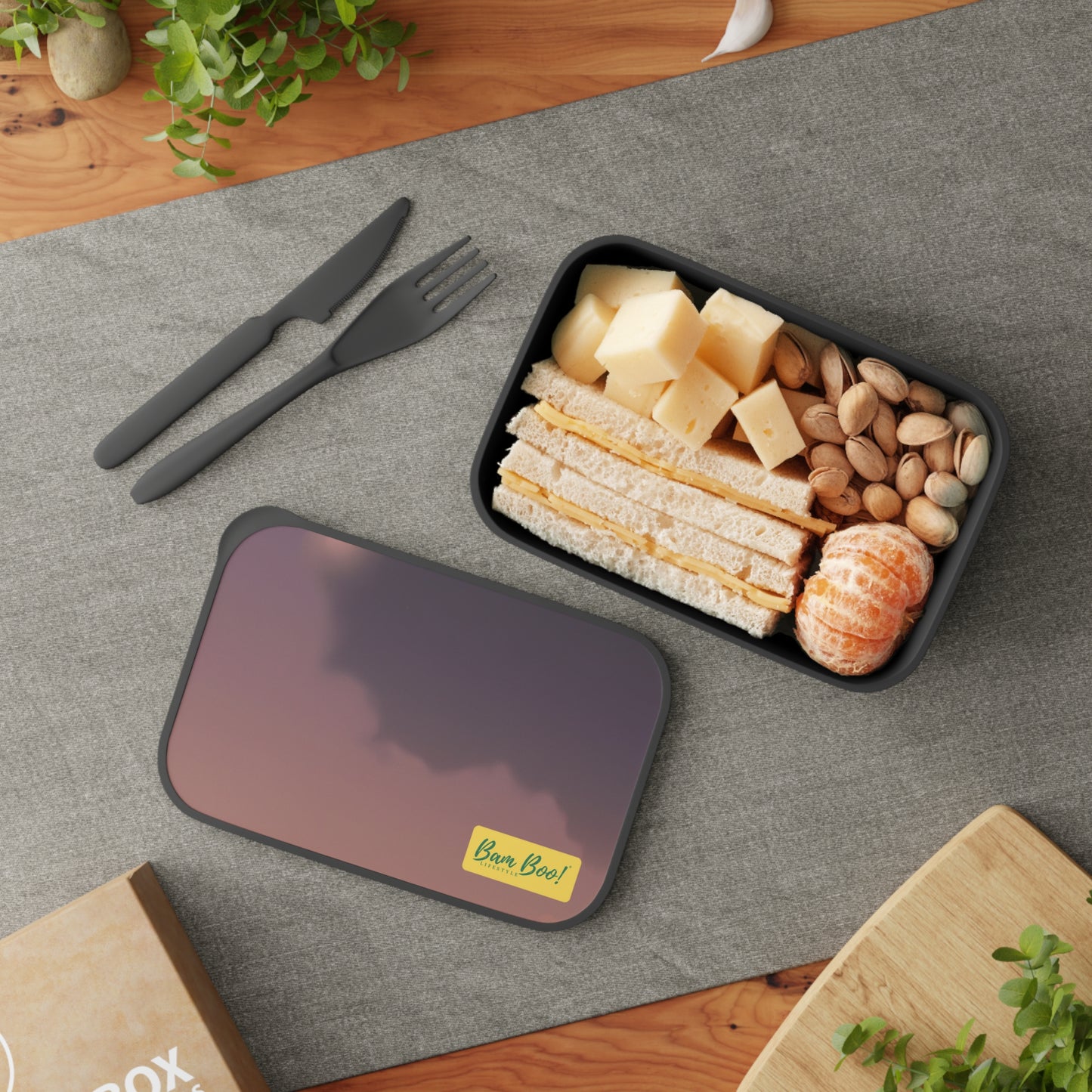"A Sunset of Serenity" - Bam Boo! Lifestyle Eco-friendly PLA Bento Box with Band and Utensils