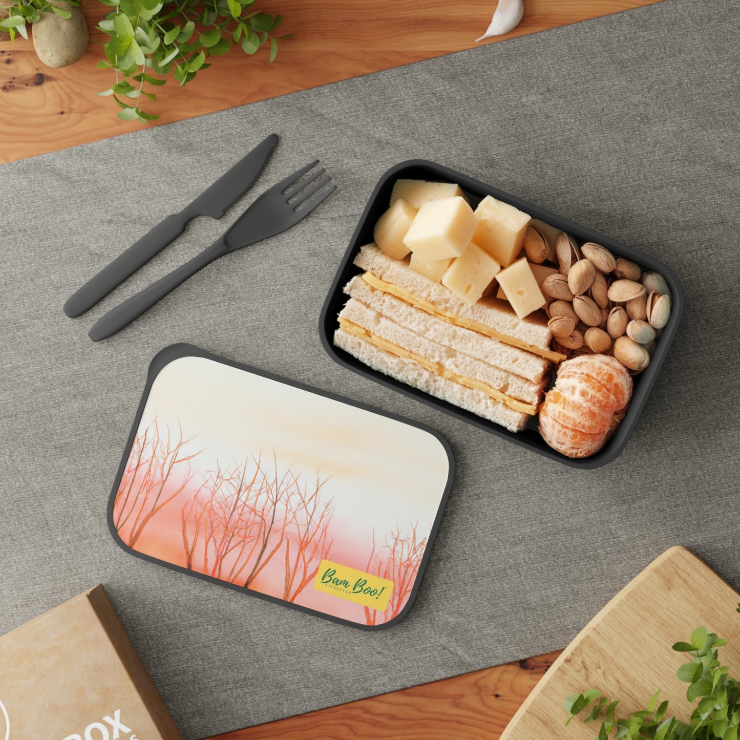 "Nature's Abstraction: Celebrating the Seasons in Color" - Bam Boo! Lifestyle Eco-friendly PLA Bento Box with Band and Utensils