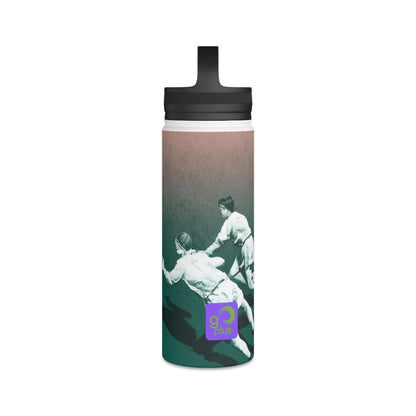 "Uncorked Glory: A Dynamic Vision of Sports History" - Go Plus Stainless Steel Water Bottle, Handle Lid