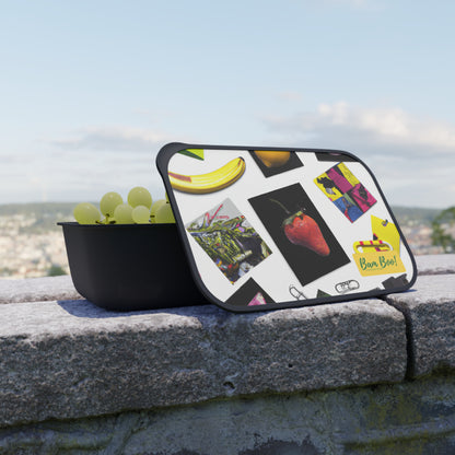 "A Story Unspooling: An Everyday Item Collage" - Bam Boo! Lifestyle Eco-friendly PLA Bento Box with Band and Utensils
