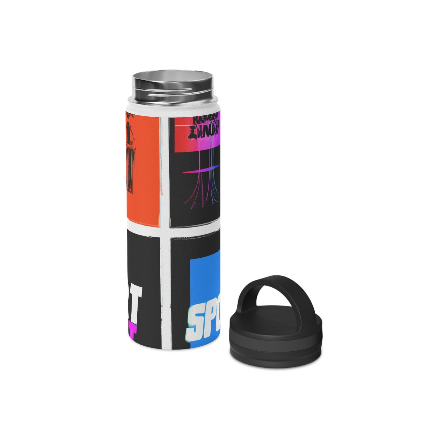 "Athletic Abstractions: Artistic Interpretations of the Sporting World" - Go Plus Stainless Steel Water Bottle, Handle Lid