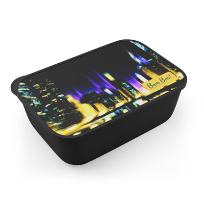 "A City's Illumination: Capturing the Vibrant City Skyline" - Bam Boo! Lifestyle Eco-friendly PLA Bento Box with Band and Utensils