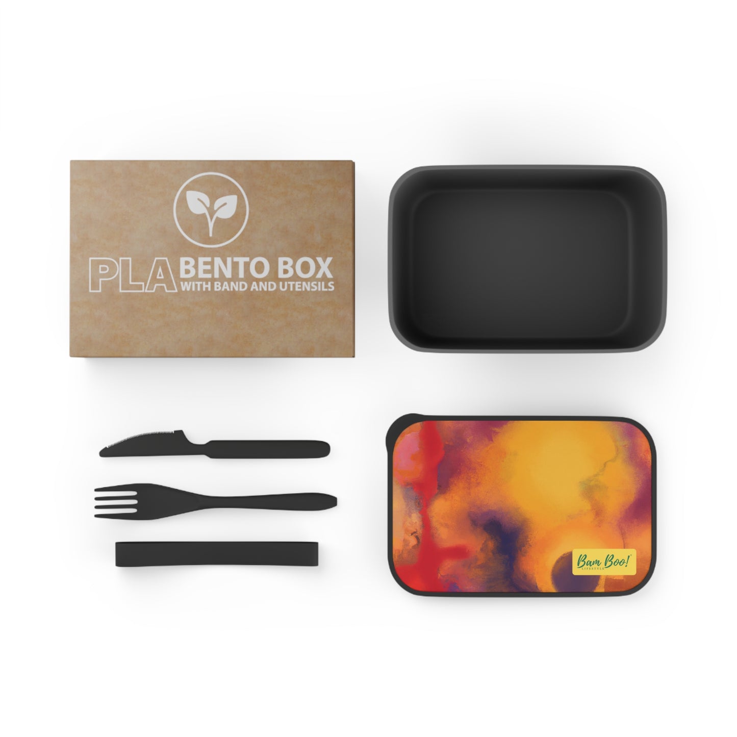 "Visions in Abstraction: An Exploration of Textures, Shapes, & Colors" - Bam Boo! Lifestyle Eco-friendly PLA Bento Box with Band and Utensils