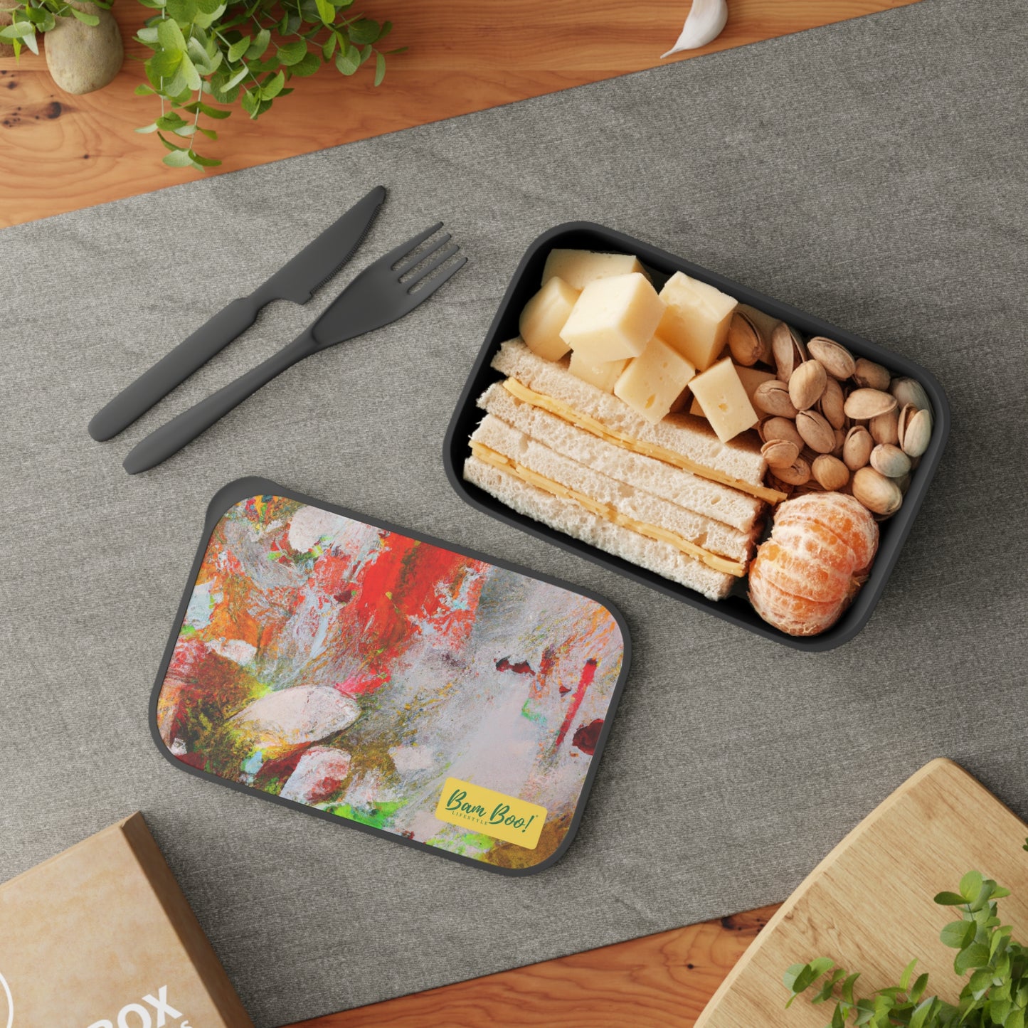 "Effective Expression: Exploring Abstract Painting with a Limited Color Palette" - Bam Boo! Lifestyle Eco-friendly PLA Bento Box with Band and Utensils