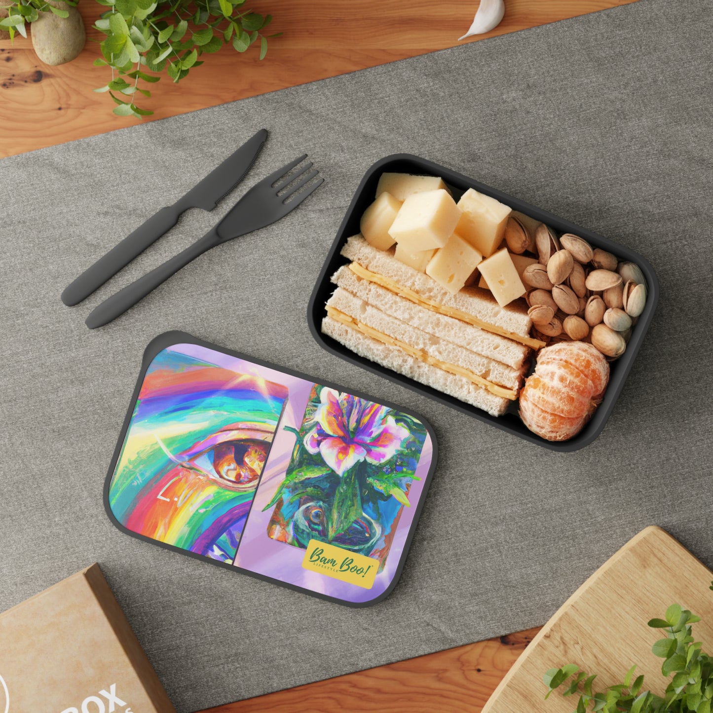 "Coloring Your World: Crafting Custom Collages with Meaning" - Bam Boo! Lifestyle Eco-friendly PLA Bento Box with Band and Utensils
