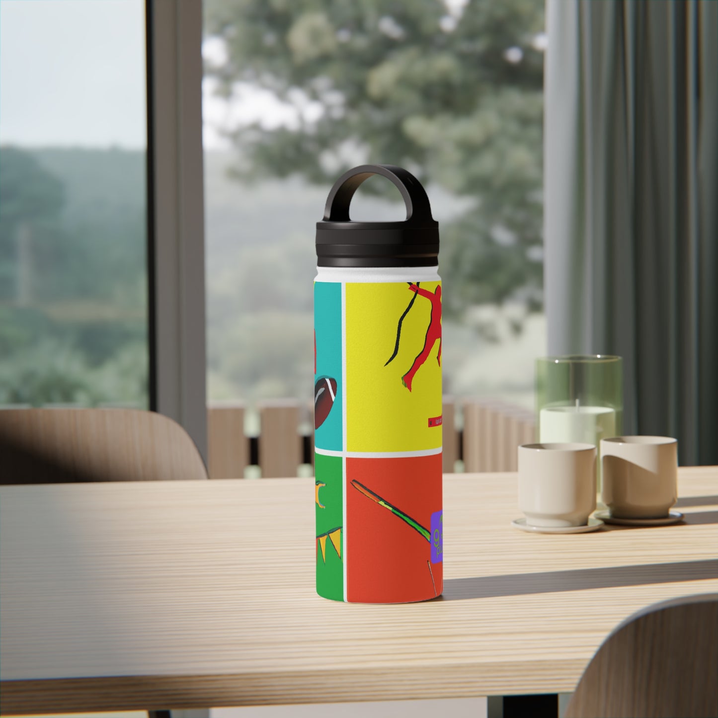 "Artistic Expression of the Game: A Visual Exploration of My Favorite Sport" - Go Plus Stainless Steel Water Bottle, Handle Lid