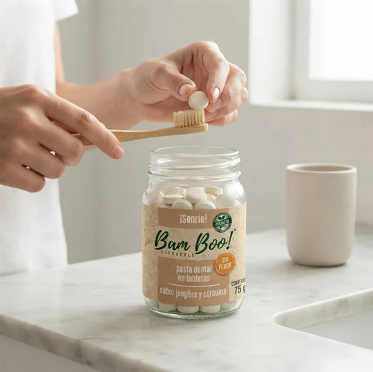 Pasta Dental Sólida Jengibre y Cúrcuma Sin Flúor 75 g Bam Boo! Lifestyle | Tabletas para Cepillado