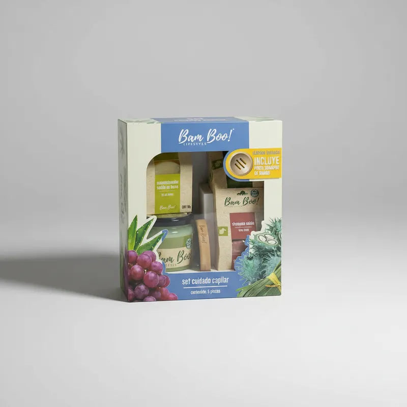 Set Cuidado Capilar Natural Bam Boo! Lifestyle | Shampoo Sólido, Acondicionador, Fijador y Porta Shampoo Ecológico