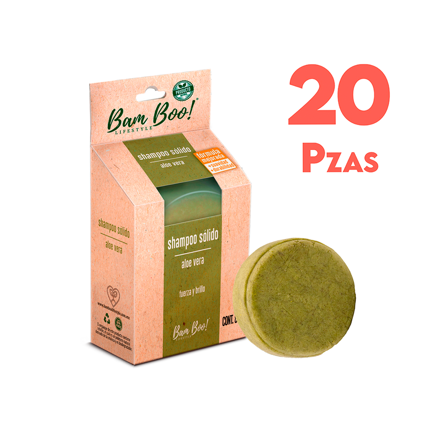 20 Pack Shampoo Sólido Artesanal Aloe Vera 80 Gr Mayoreo Bam Boo! Lifestyle