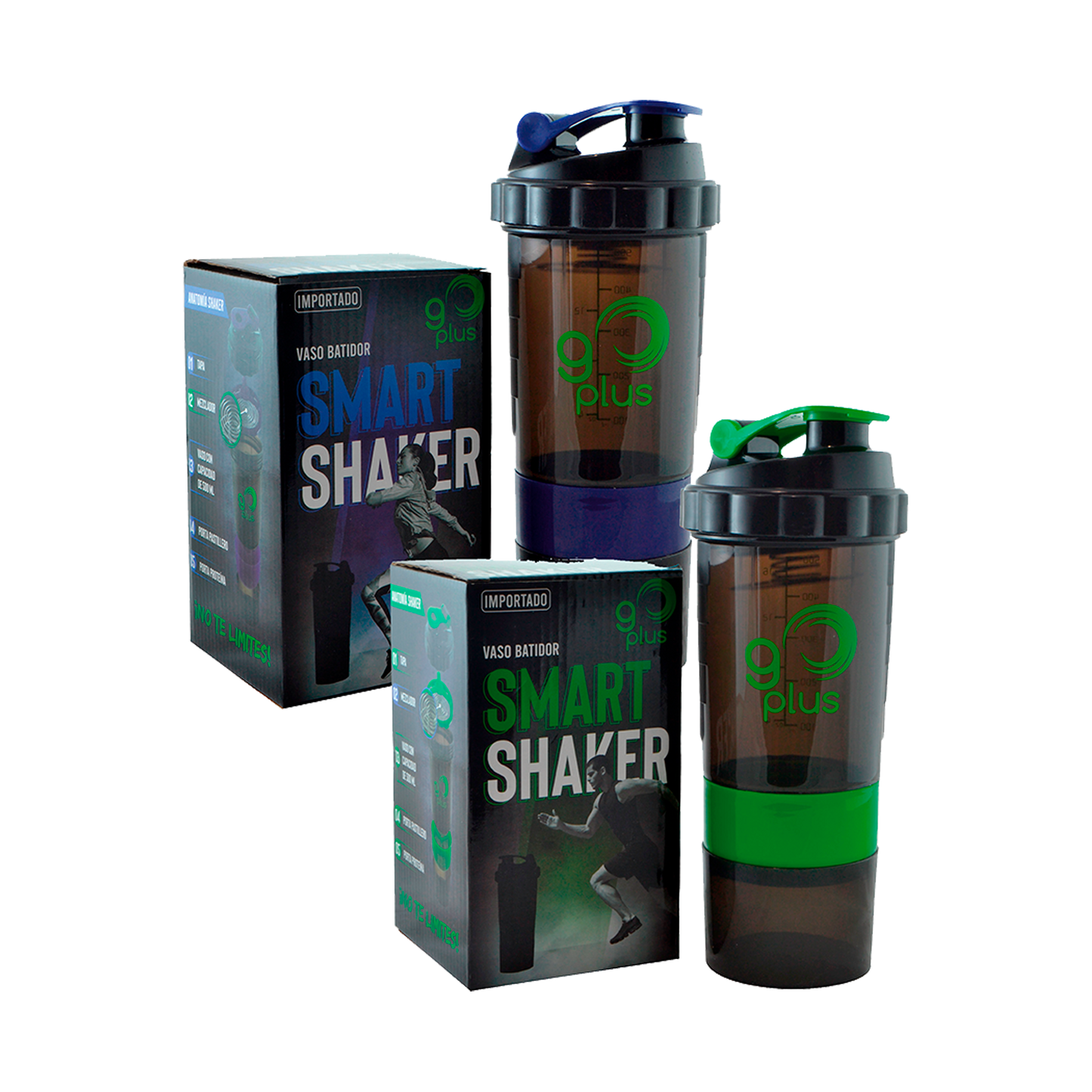 2 Pack Vaso Mezclador De Proteina Smart Shaker Combos Go Plus