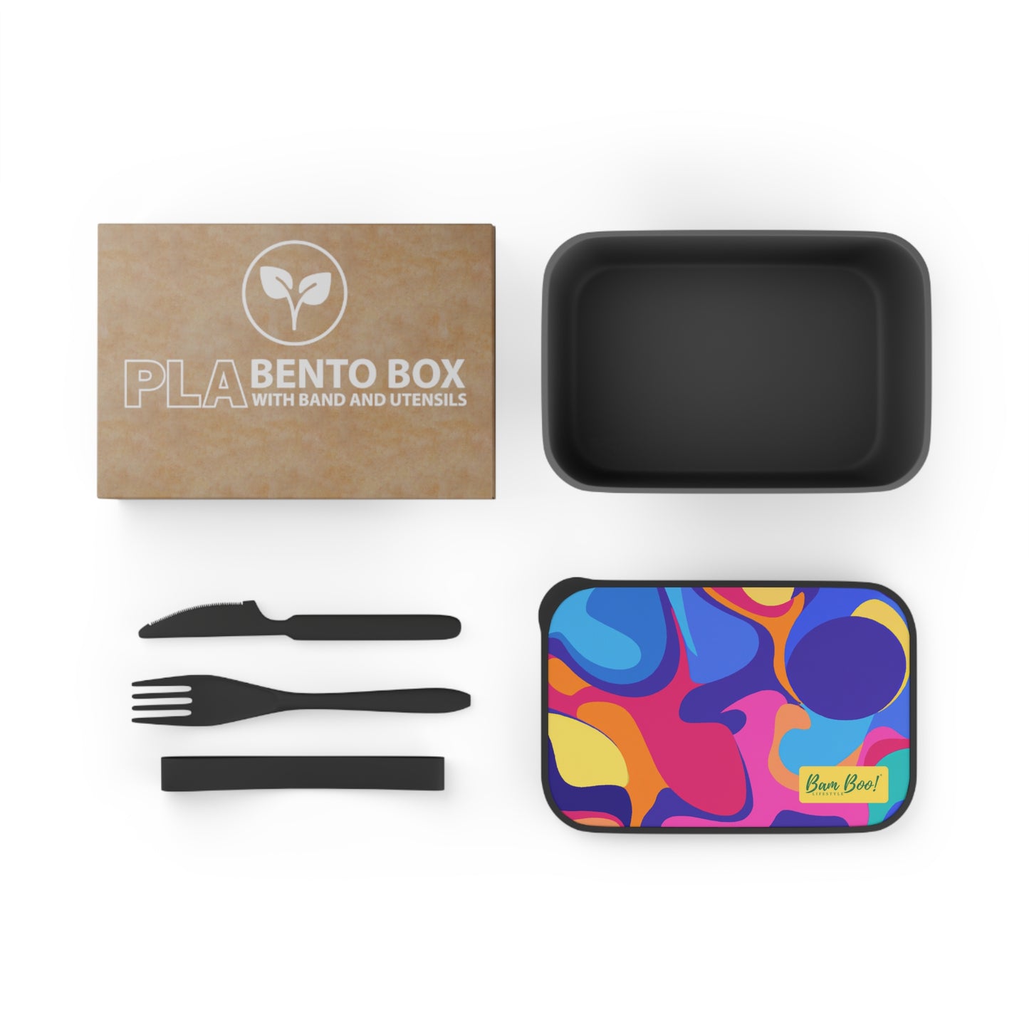 "Fostering Joy: A Radiant Artistic Expression" - Bam Boo! Lifestyle Eco-friendly PLA Bento Box with Band and Utensils