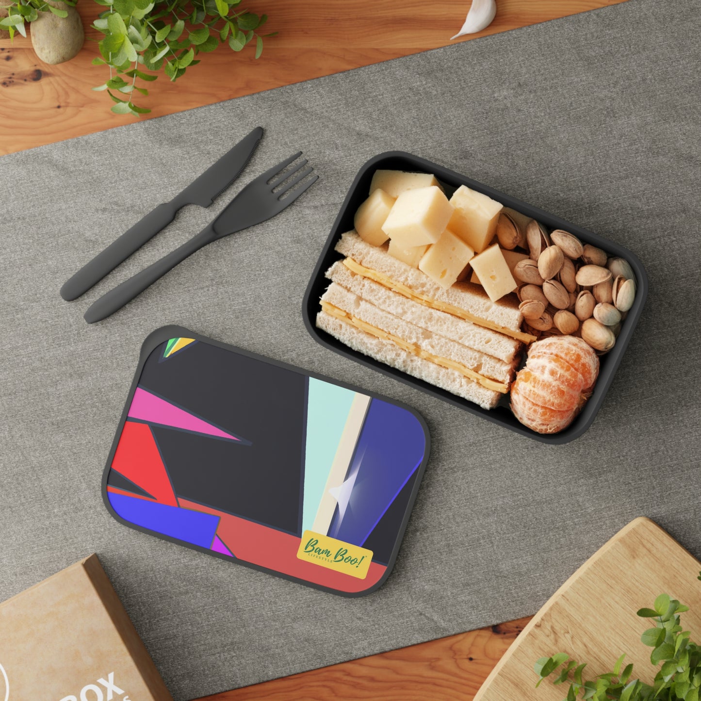 "Intertwined Nature and Technology: A Geometric Masterpiece" - Bam Boo! Lifestyle Eco-friendly PLA Bento Box with Band and Utensils