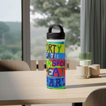 "Teamwork in Color: A Sports-Themed Mixed-Media Artwork" - Go Plus Stainless Steel Water Bottle, Handle Lid