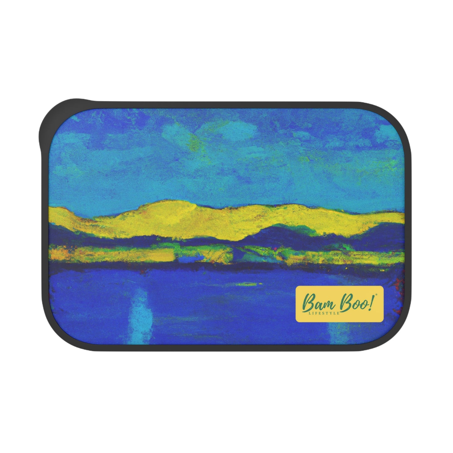 "Contrasting Blues and Yellows: A Landscape Painting" - Bam Boo! Lifestyle Eco-friendly PLA Bento Box with Band and Utensils