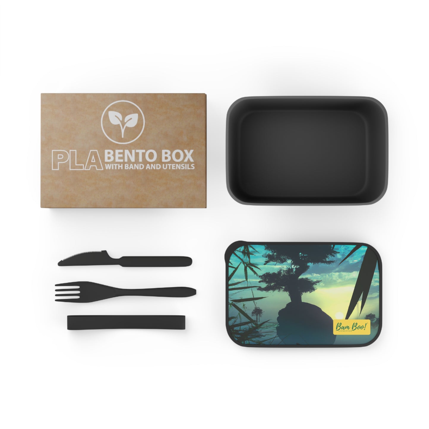 "The Art of Nature's Textures" - Bam Boo! Lifestyle Eco-friendly PLA Bento Box with Band and Utensils