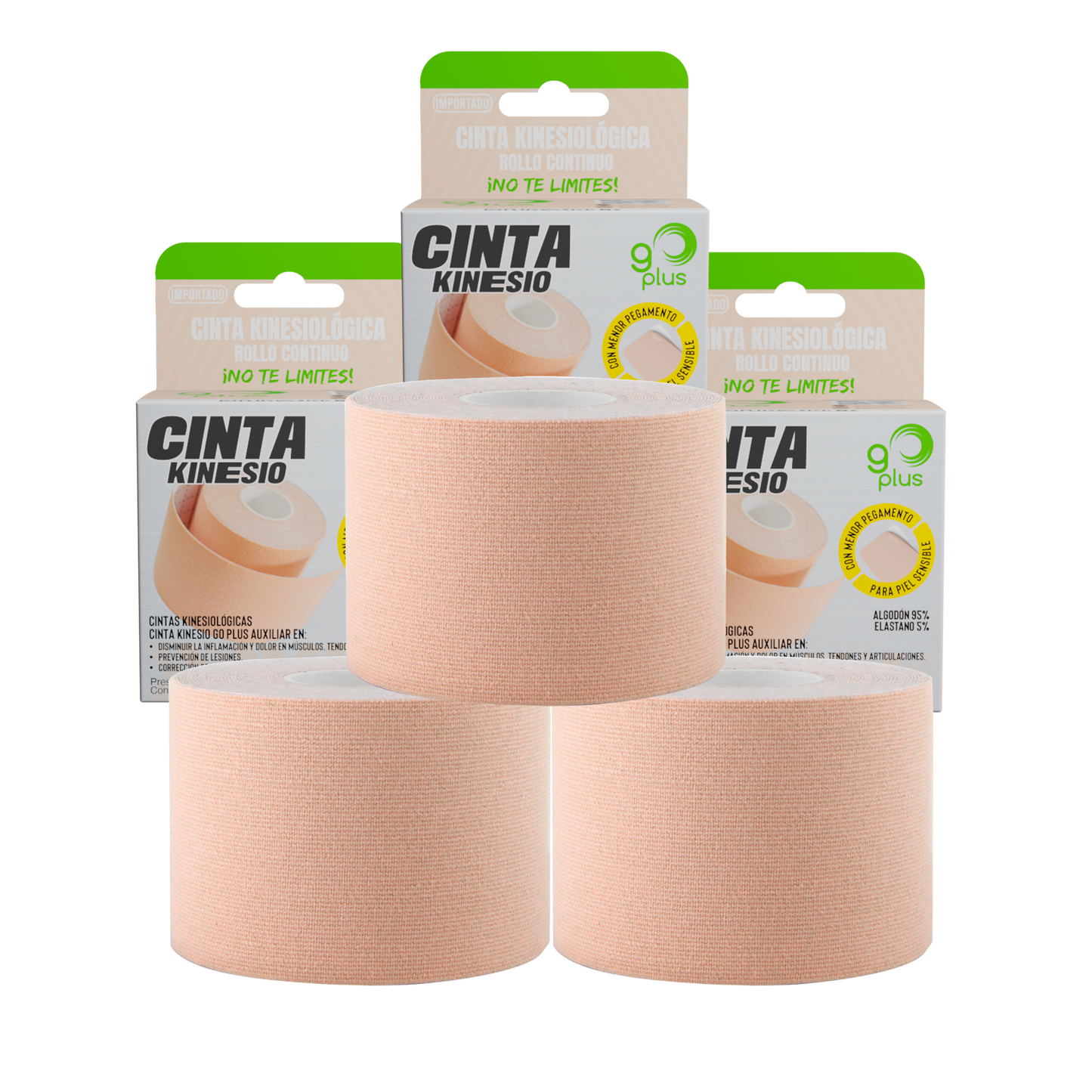 Cinta Kinesiológica Beige Piel Sensible 5m Continua Go Plus