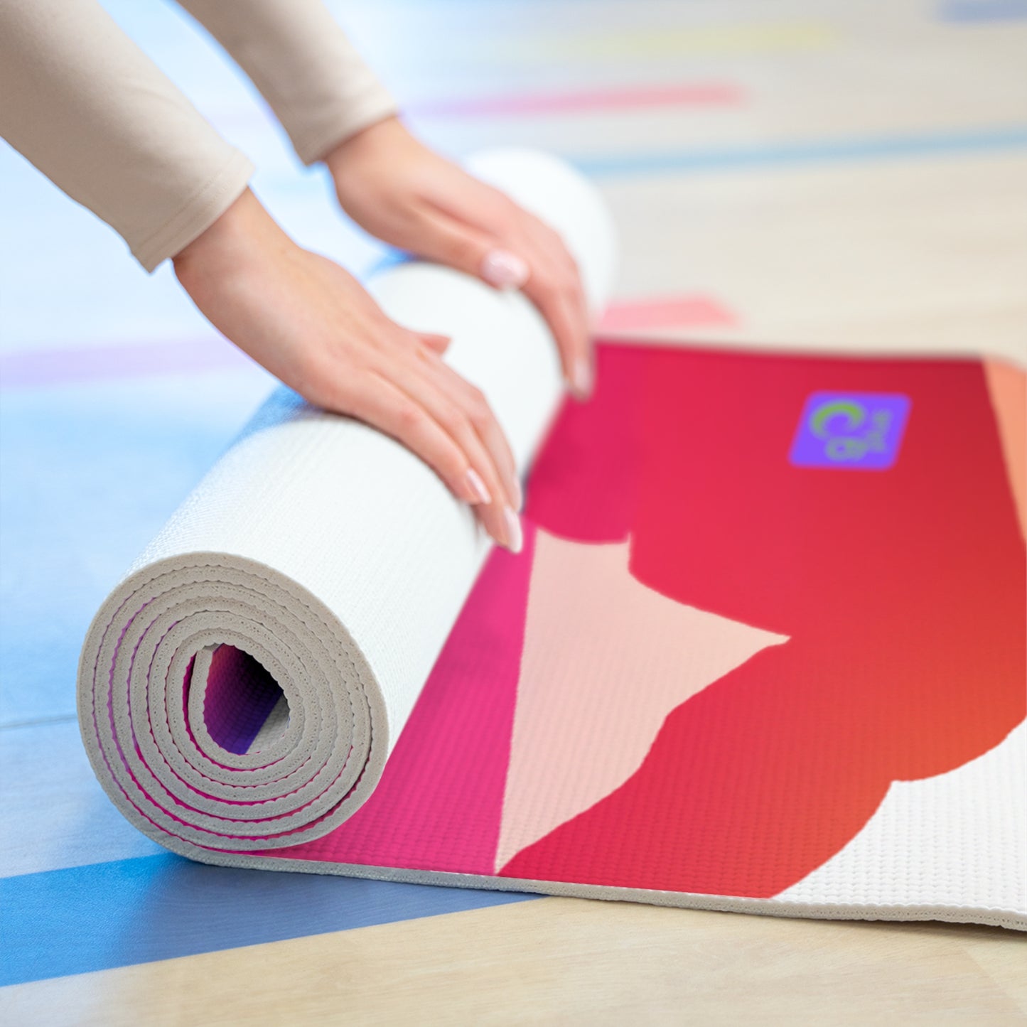 "The Athlete in Motion: A Colorful Geometric Masterpiece" - Go Plus Foam Yoga Mat