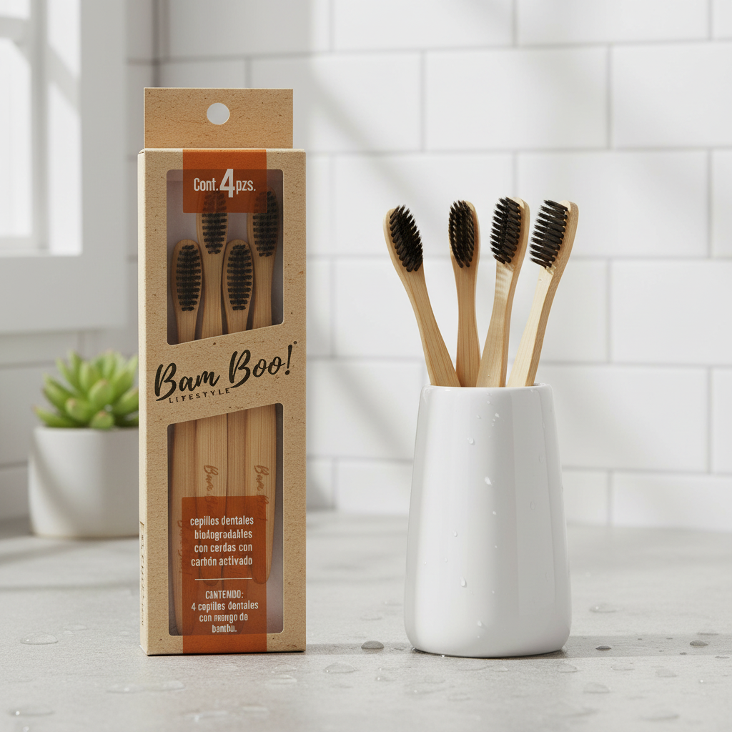 Biodegradable Activated Carbon Toothbrush 4 Pack Bam Boo! Lifestyle