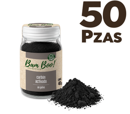 50 Pack Carbón Activado de Coco en Polvo 40 g Bam Boo! Lifestyle | Uso Cosmético Mayoreo