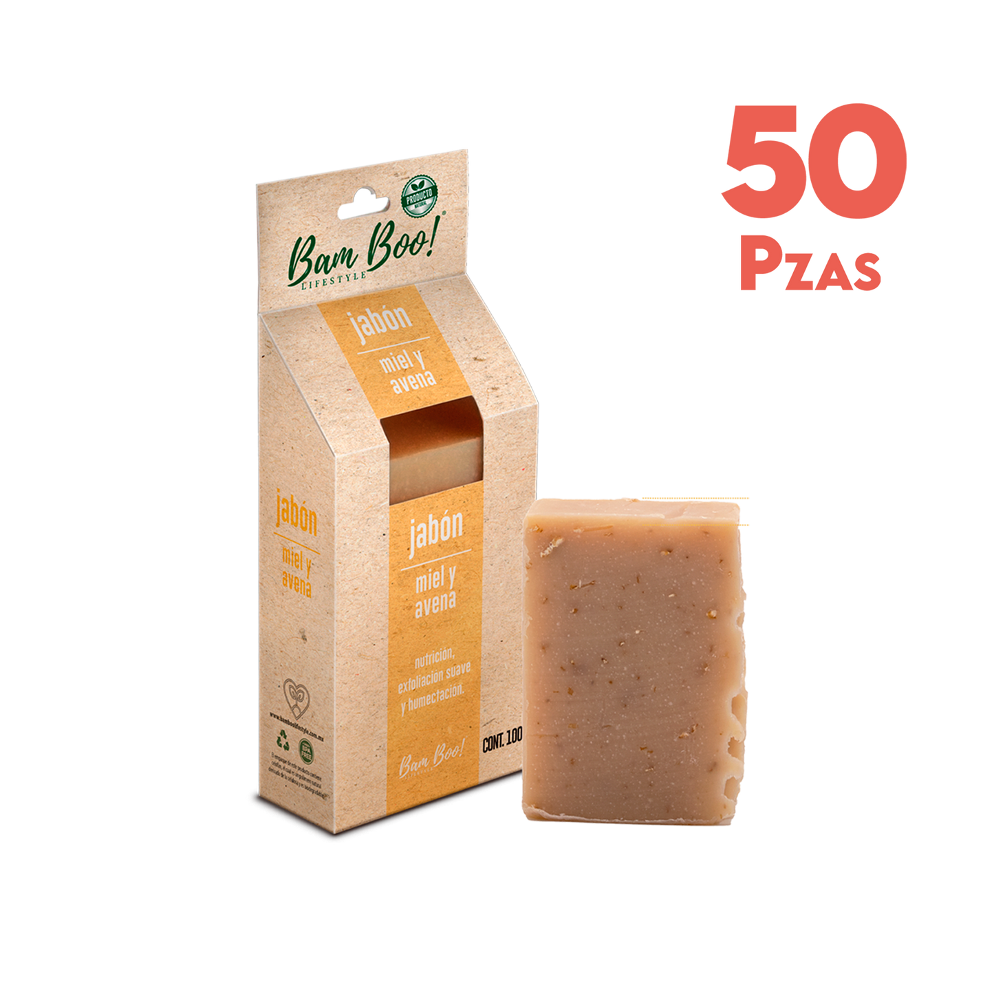 50 Pack Jabón Artesanal Natural Miel Avena 100 G Mayoreo Bam Boo! Lifestyle