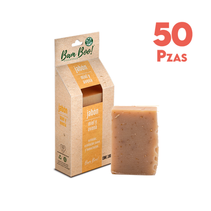 50 Pack Jabón Artesanal Natural Miel Avena 100 G Mayoreo Bam Boo! Lifestyle