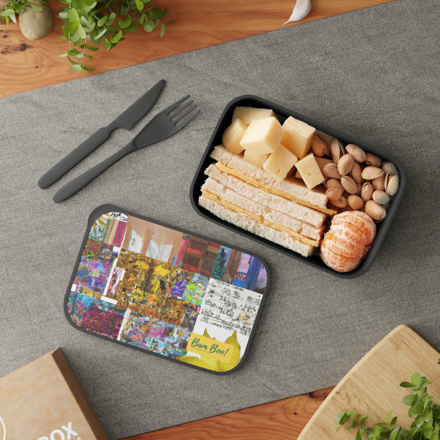 "Exploring Unity in Diversity: A Mixed Media Collage" - Bam Boo! Lifestyle Eco-friendly PLA Bento Box with Band and Utensils