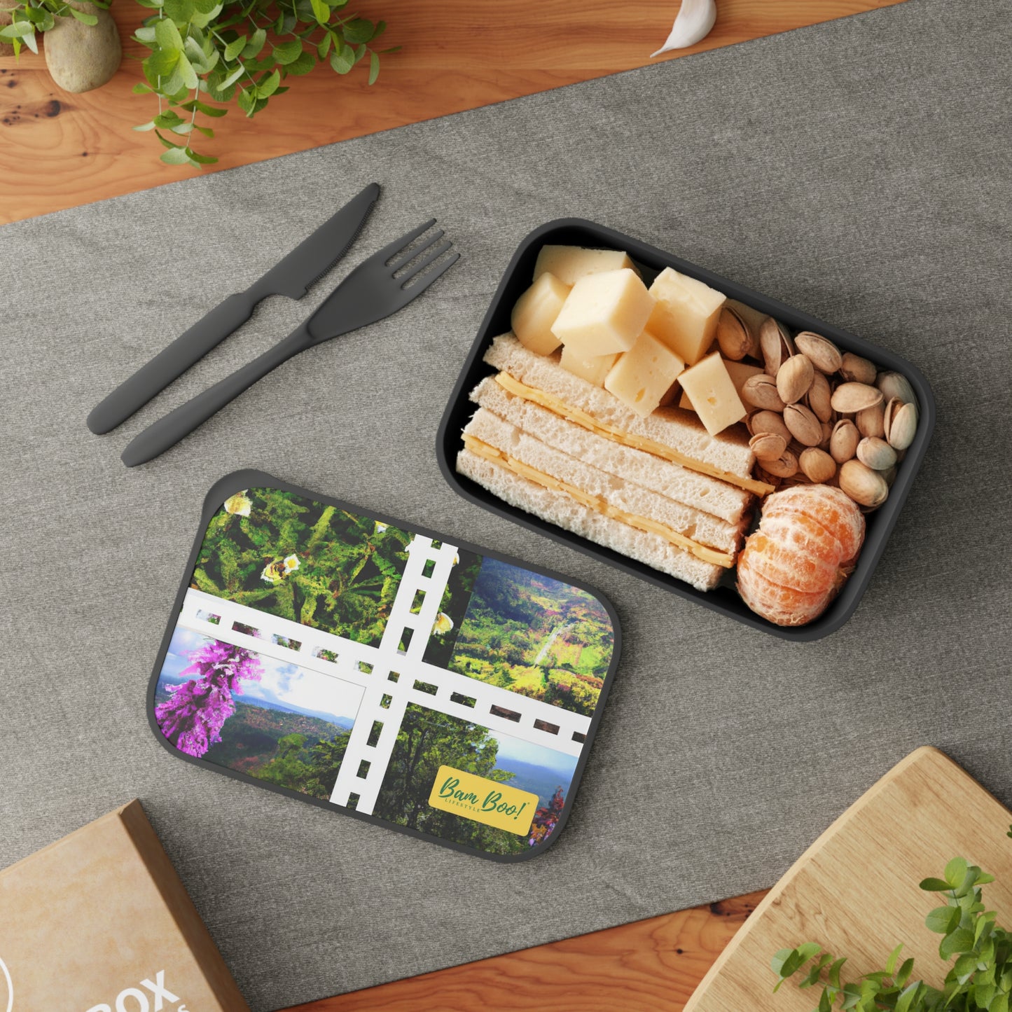 "Picture Perfect: Blending Art and Photography Into a Unique Collage" - Bam Boo! Lifestyle Eco-friendly PLA Bento Box with Band and Utensils