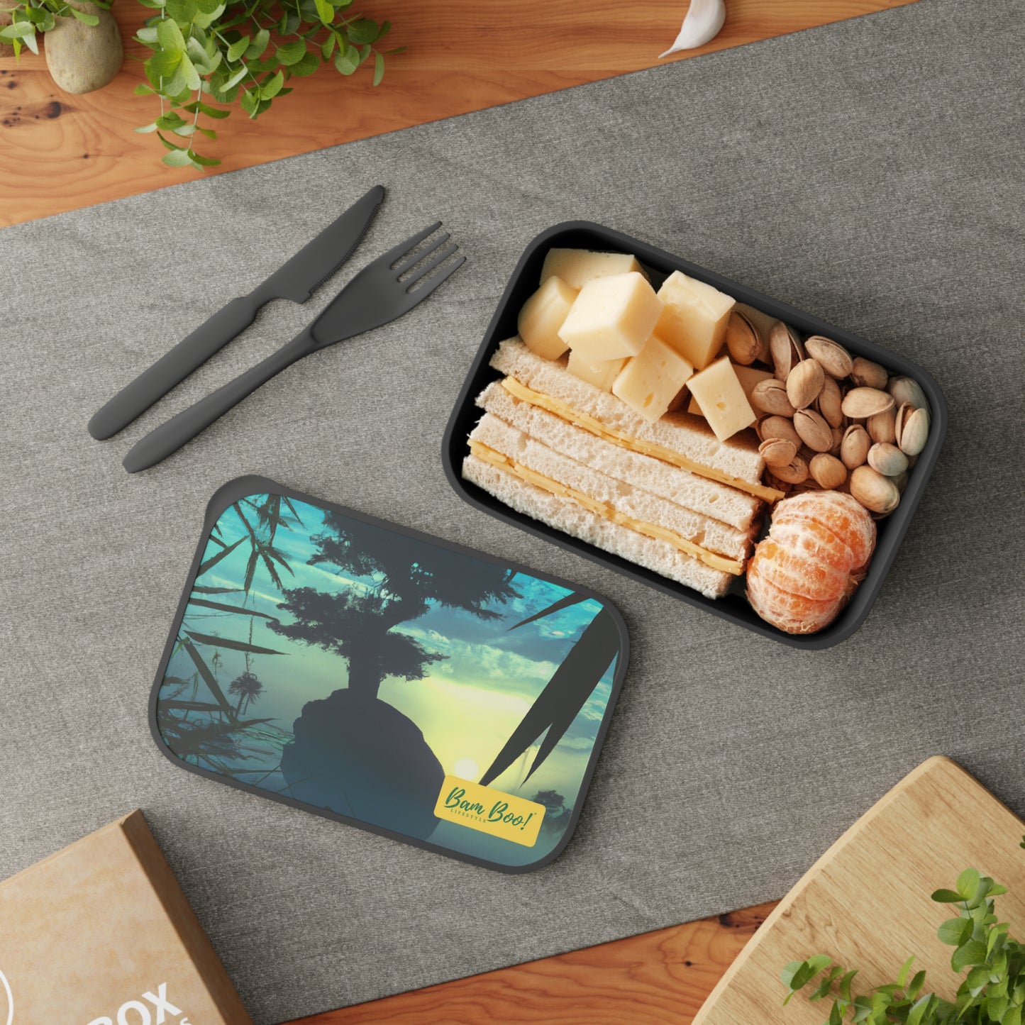 "The Art of Nature's Textures" - Bam Boo! Lifestyle Eco-friendly PLA Bento Box with Band and Utensils