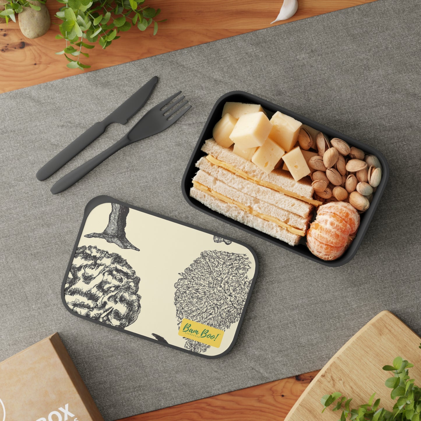"Artistic Self-Expression: Combining Image, Texture, Pattern, and Color" - Bam Boo! Lifestyle Eco-friendly PLA Bento Box with Band and Utensils