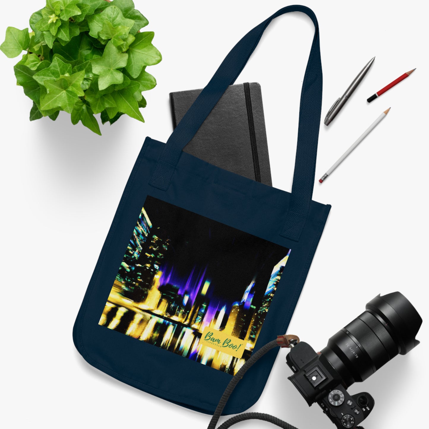 "A City's Illumination: Capturing the Vibrant City Skyline" - Bam Boo! Lifestyle Eco-friendly Tote Bag