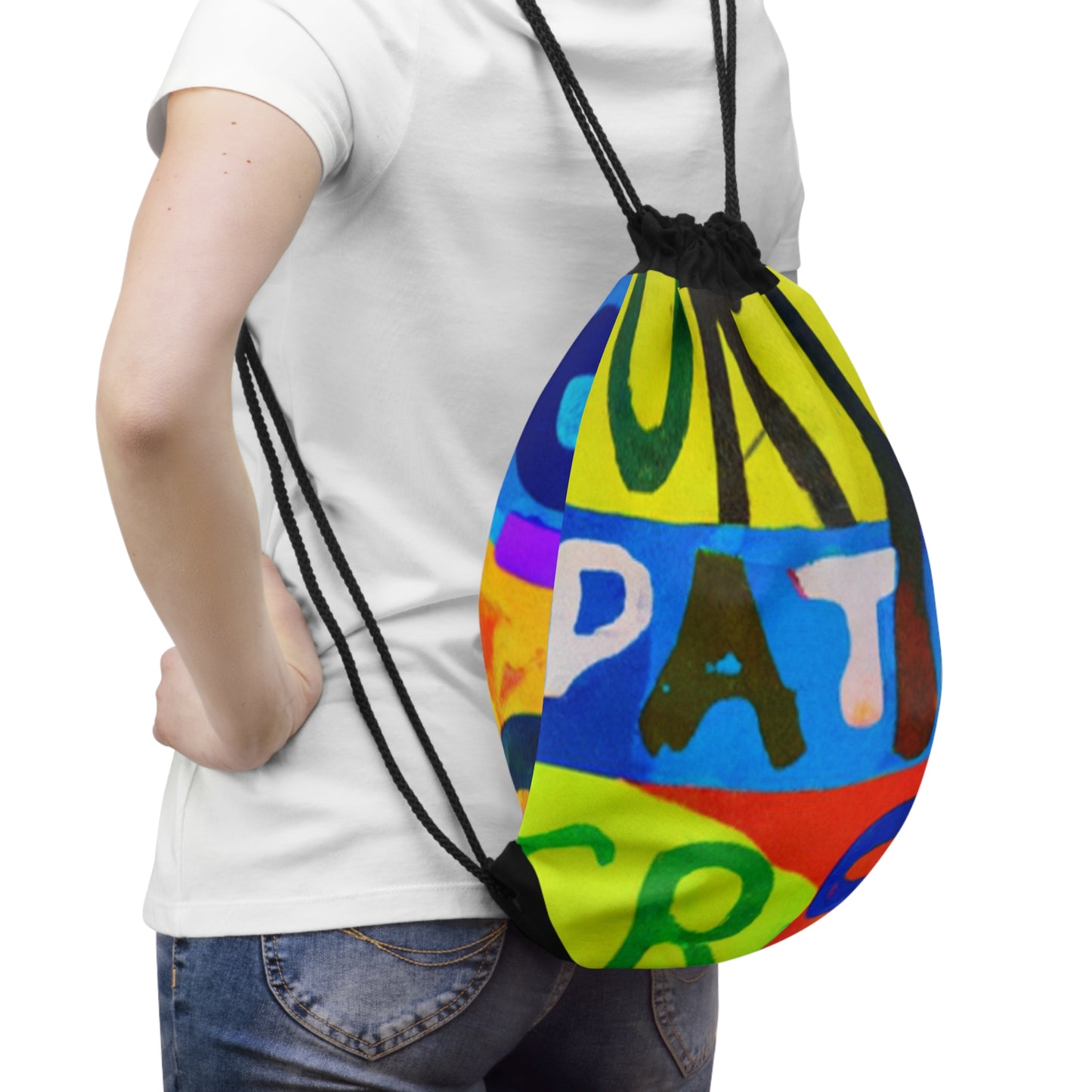 "Teamwork in Color: A Sports-Themed Mixed-Media Artwork" - Go Plus Drawstring Bag