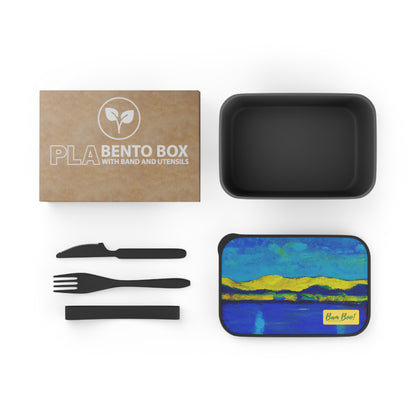 "Contrasting Blues and Yellows: A Landscape Painting" - Bam Boo! Lifestyle Eco-friendly PLA Bento Box with Band and Utensils