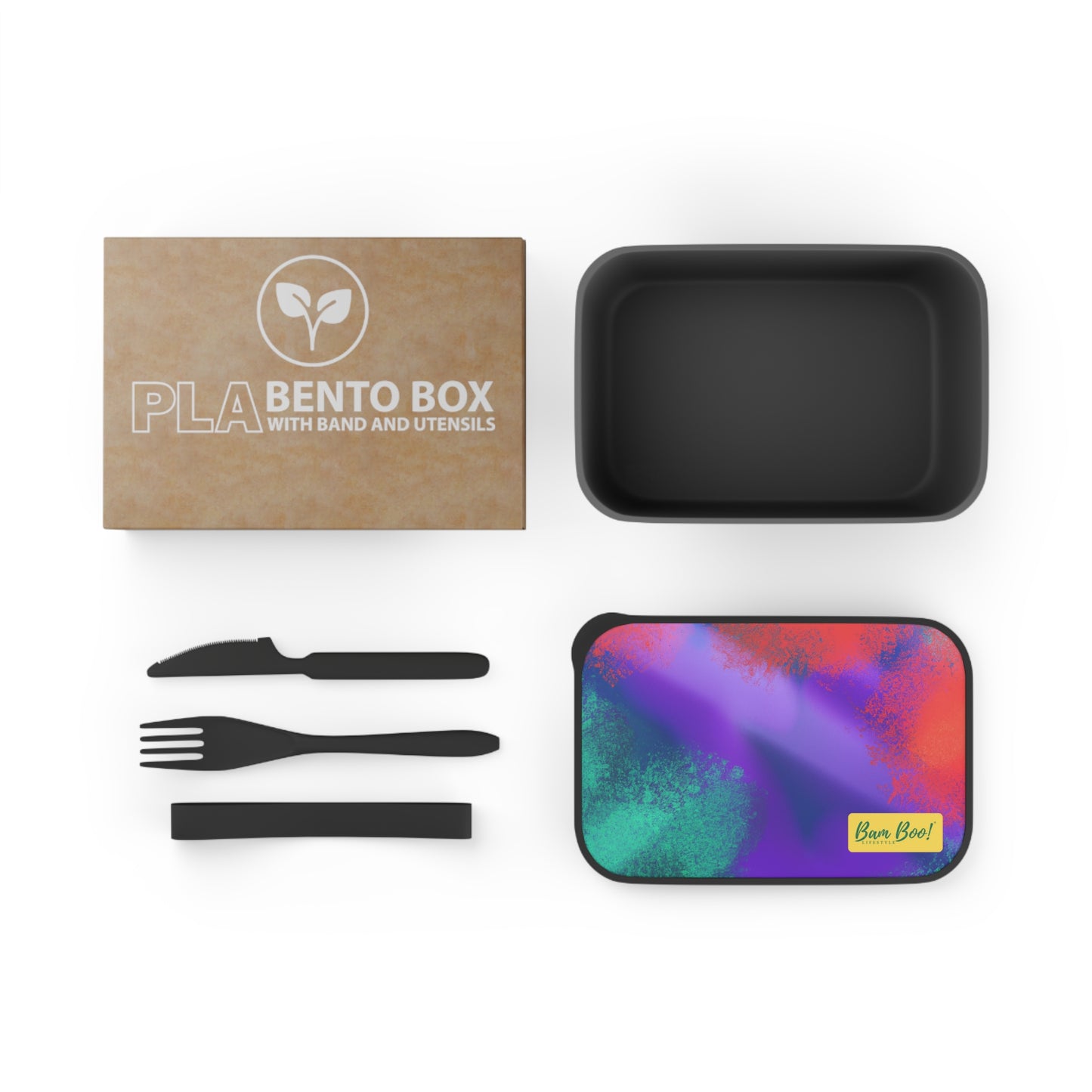"In the Ever-Shifting Sky: An Abstract Exploration" - Bam Boo! Lifestyle Eco-friendly PLA Bento Box with Band and Utensils