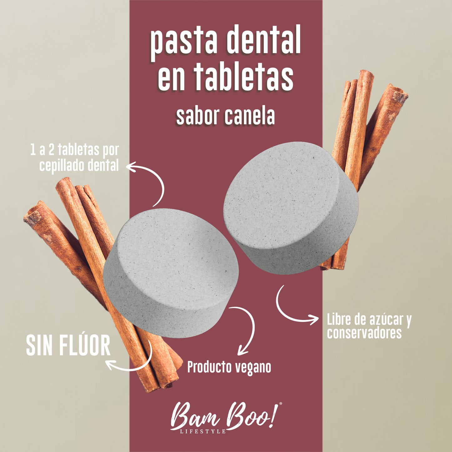 Frasco Pasta Dental Sólida Sabor Canela Sin Flúor 75 Gr Bam Boo! Lifestyle