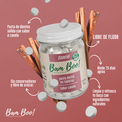 Frasco Pasta Dental Sólida Sabor Canela Sin Flúor 75 Gr Bam Boo! Lifestyle